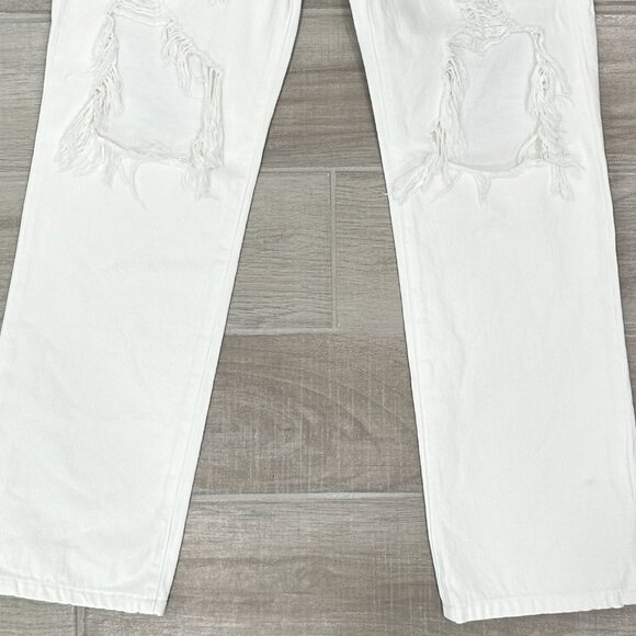 Frame Le Hollywood High Rise Distressed Jeans in Rumpled Blanc Rips White Denim - Picture 6 of 10